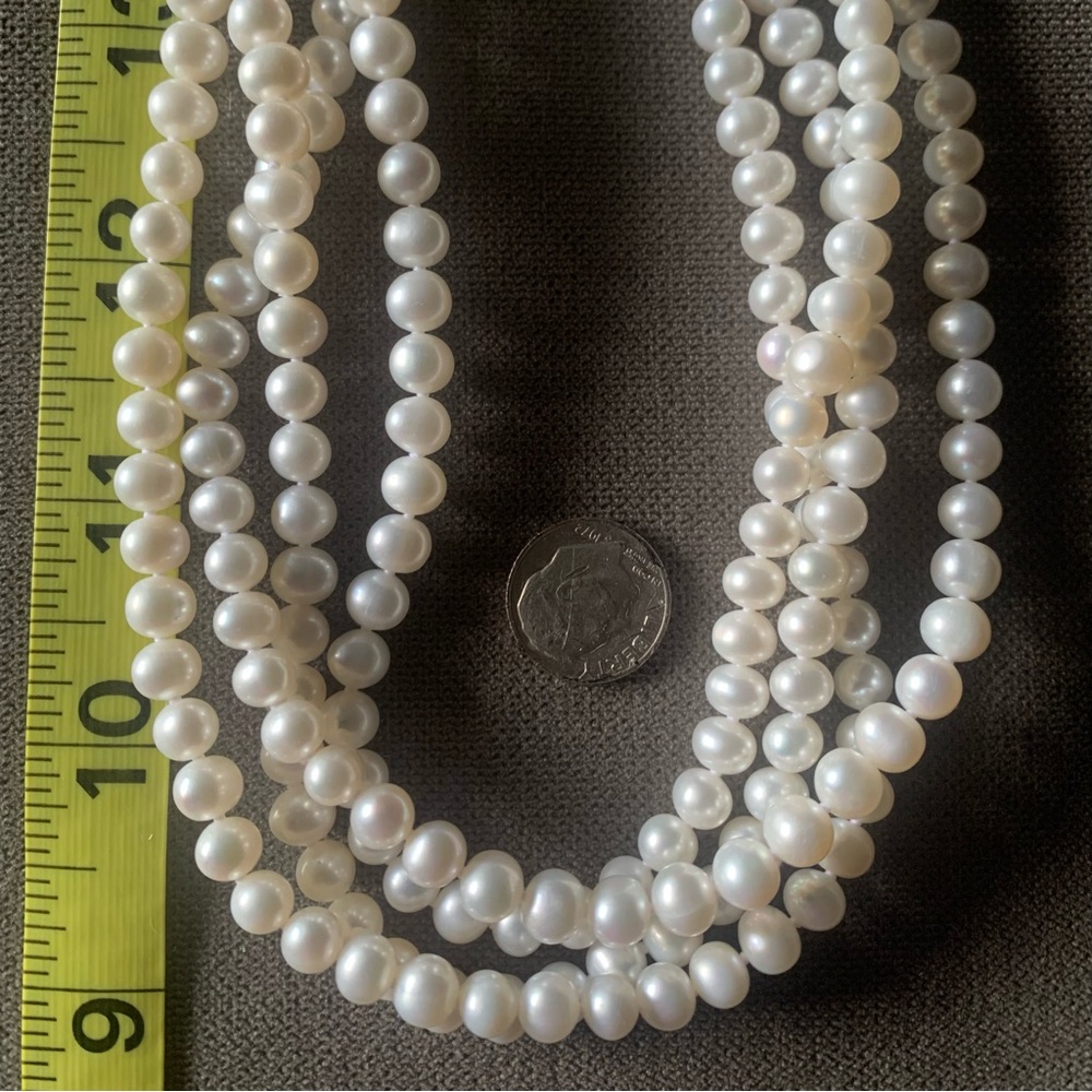 6-6.5 mm round natural white culture Pearl necklace - long strand - Picture 3 of 5